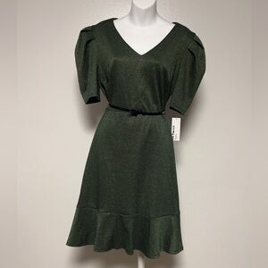 Enfocus Studios Women's Dress Gold Green Size 10 Short Sleeve W/ Belt New